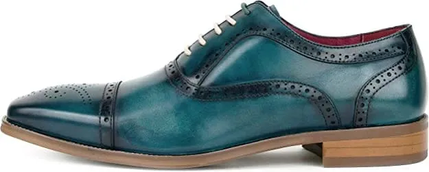 Genuine Leather Ag114 Teal Lace Up Men’s Dress Shoes