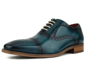 Genuine Leather Ag114 Teal Lace Up Men’s Dress Shoes