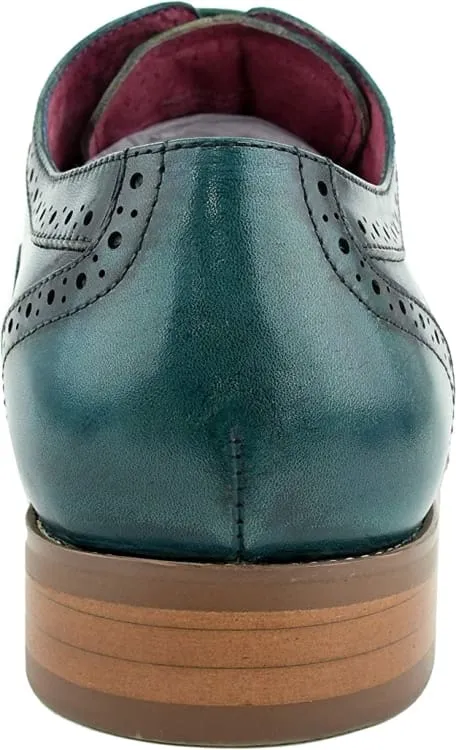 Genuine Leather Ag114 Teal Lace Up Men’s Dress Shoes