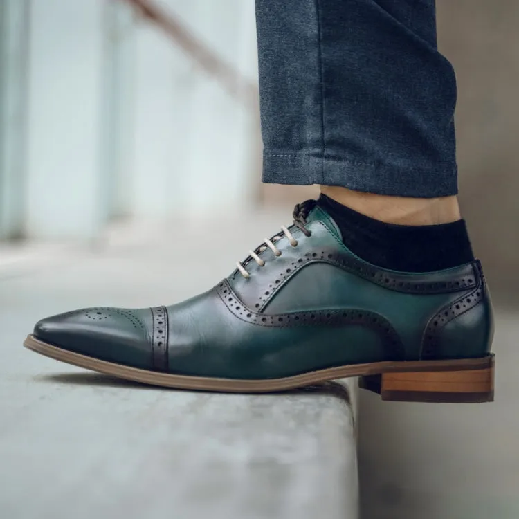 Genuine Leather Ag114 Teal Lace Up Men’s Dress Shoes