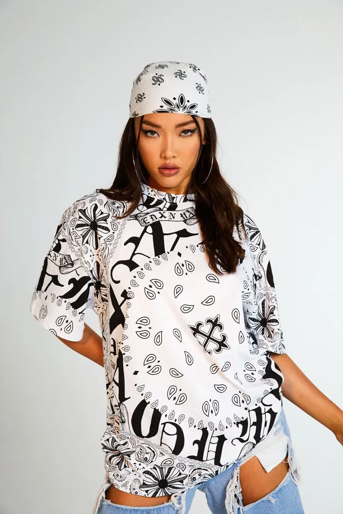 Gothic Bandana Print Oversized T-Shirt
