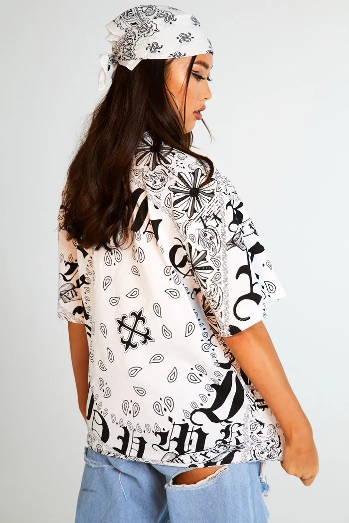Gothic Bandana Print Oversized T-Shirt