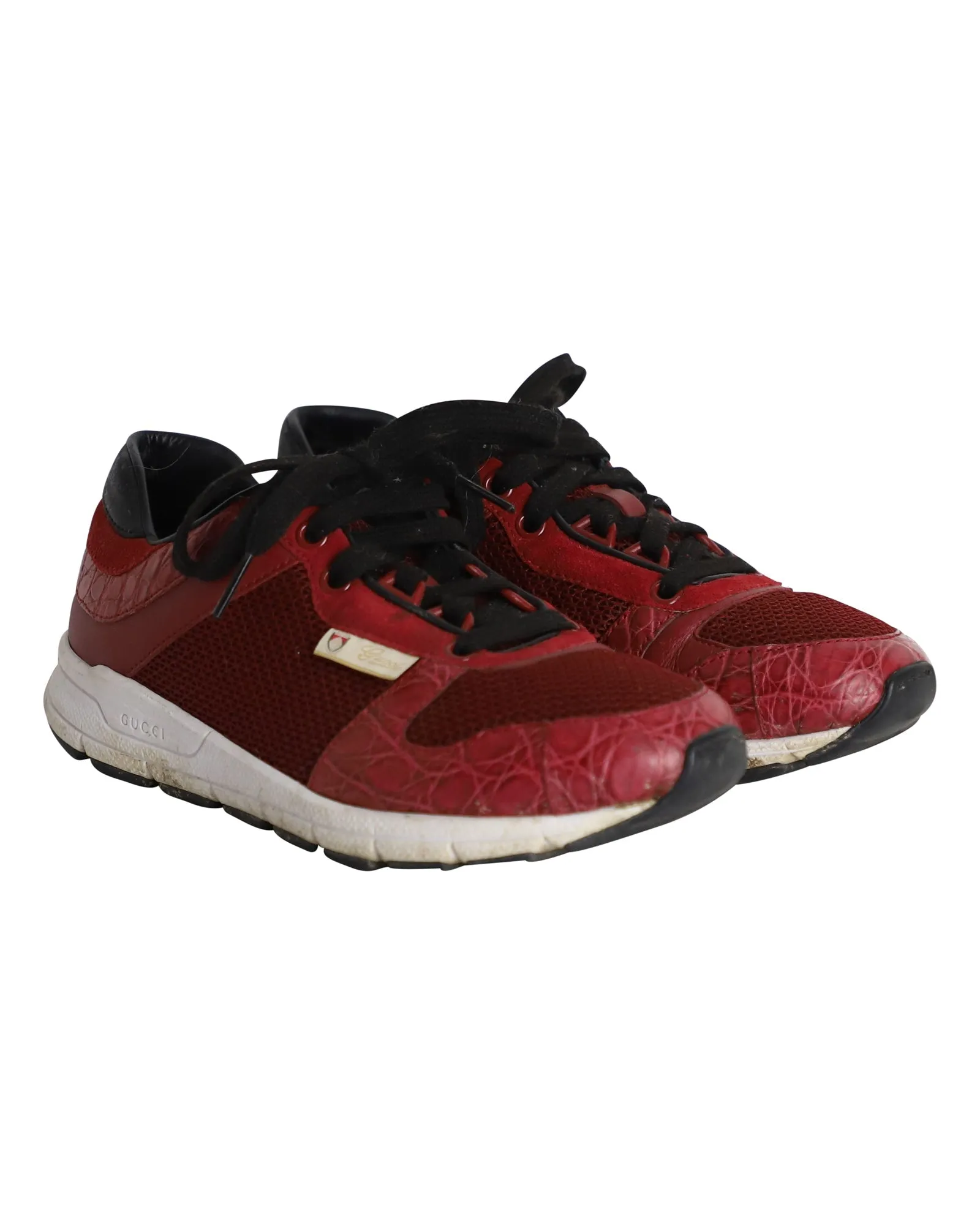 Gucci Vintage Croco-Embossed Low-Top Sneakers in Red Leather and Mesh