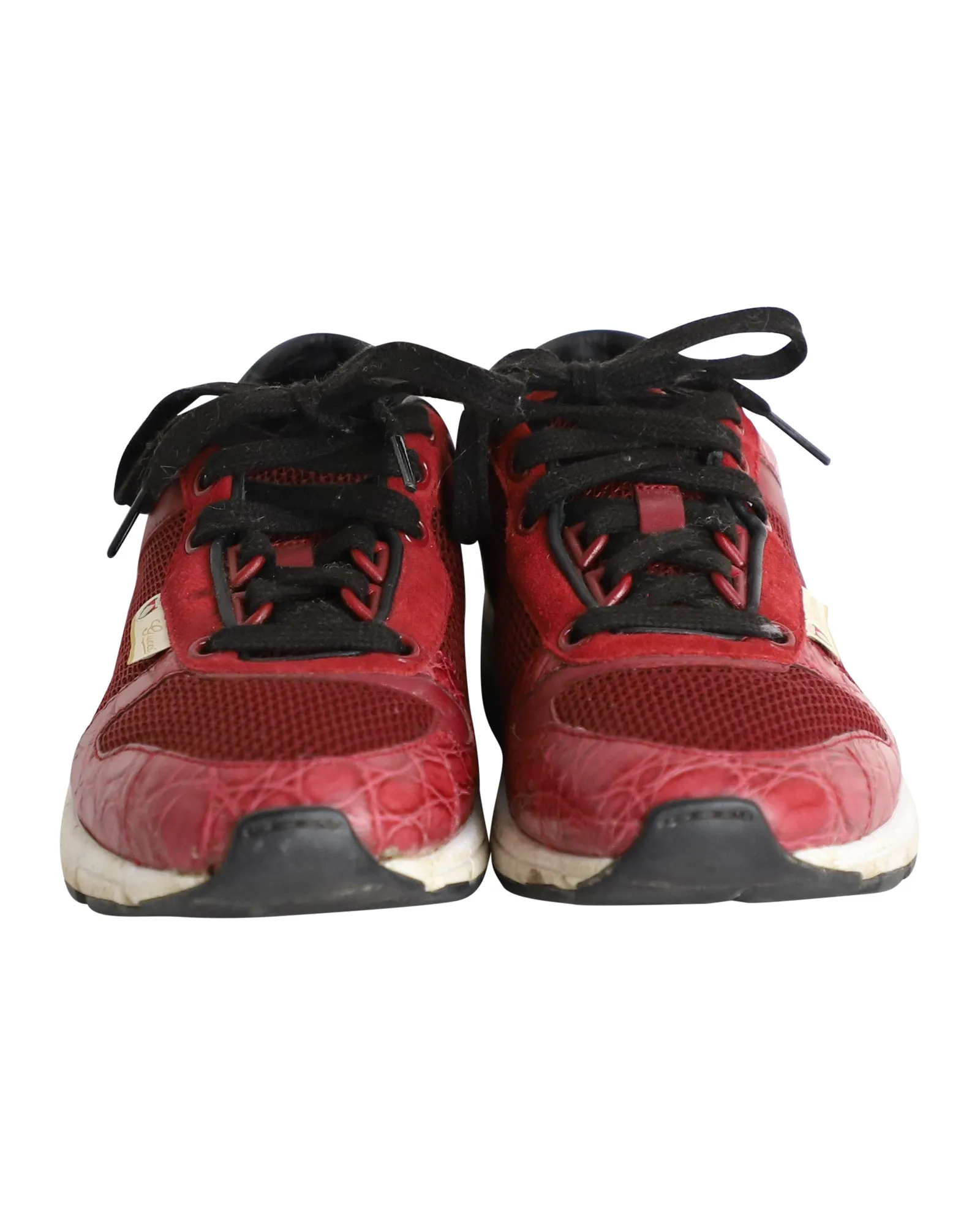 Gucci Vintage Croco-Embossed Low-Top Sneakers in Red Leather and Mesh