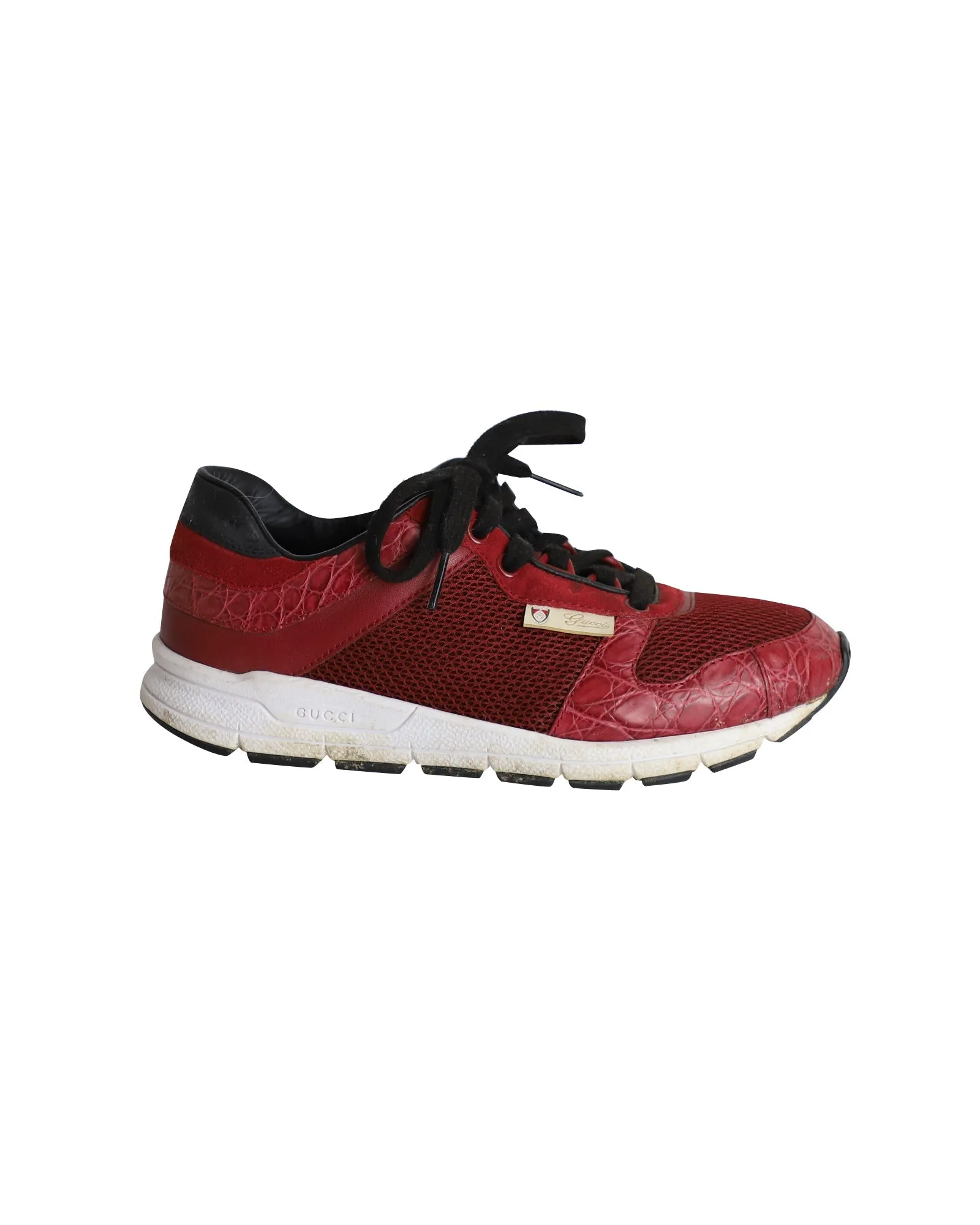 Gucci Vintage Croco-Embossed Low-Top Sneakers in Red Leather and Mesh