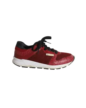 Gucci Vintage Croco-Embossed Low-Top Sneakers in Red Leather and Mesh