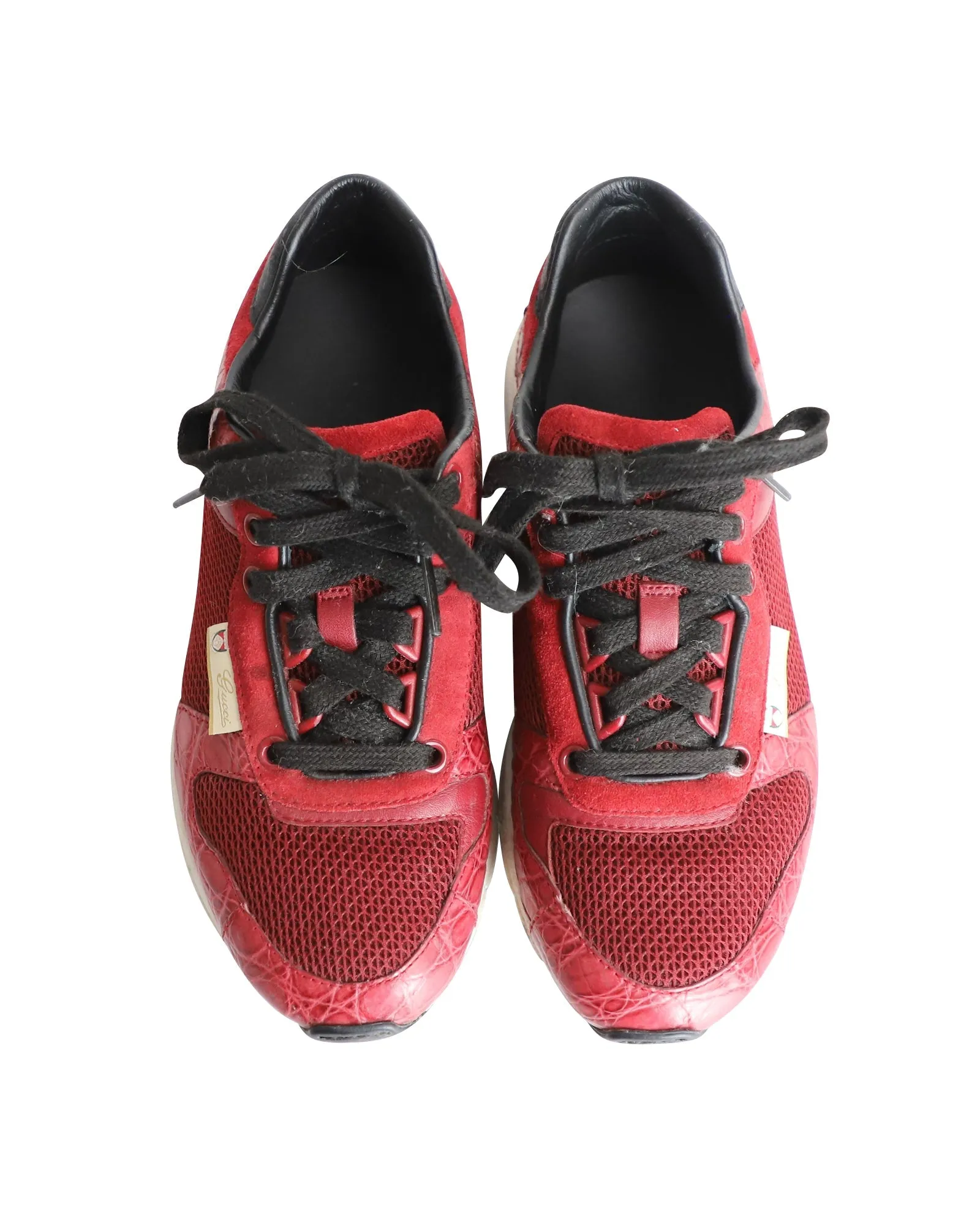 Gucci Vintage Croco-Embossed Low-Top Sneakers in Red Leather and Mesh