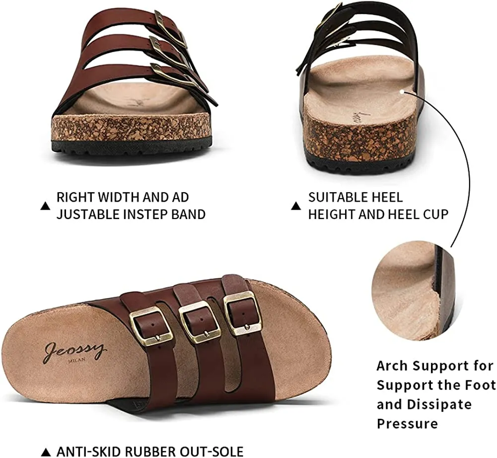 Jeossy Women's 15 Two Buckle Slides Sandals Adjustable Cork Footbed Outdoor Shoes