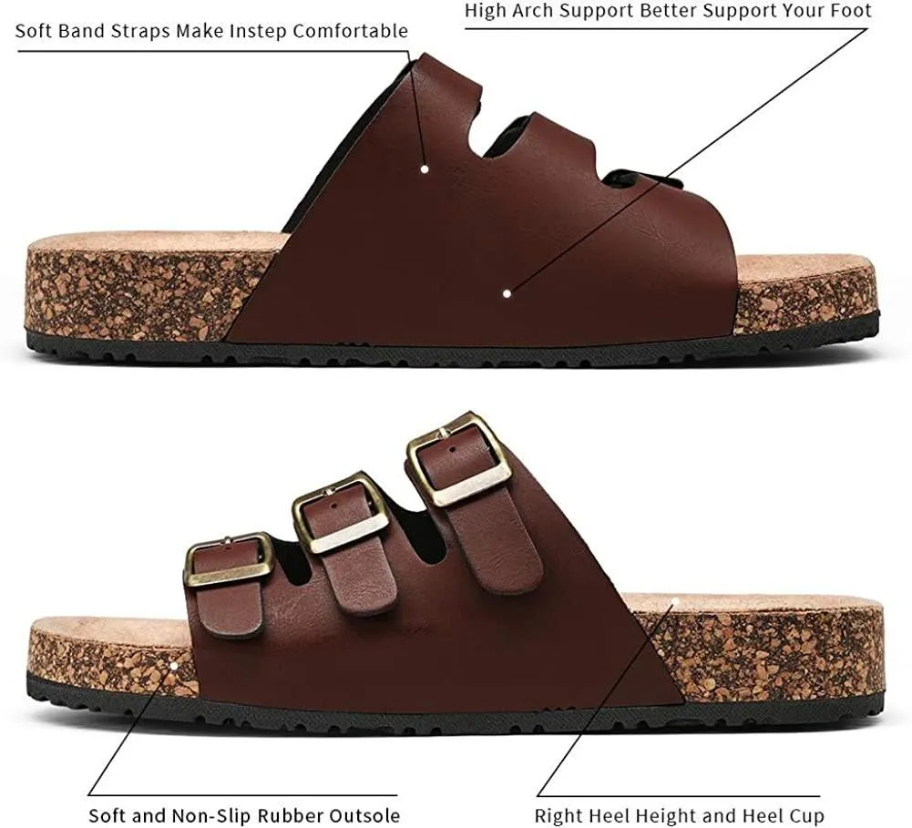 Jeossy Women's 15 Two Buckle Slides Sandals Adjustable Cork Footbed Outdoor Shoes