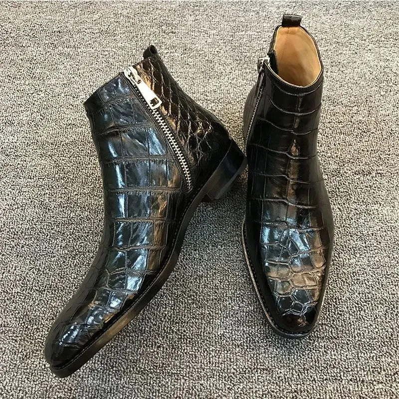 Men's black side zip dress boots casual ankle boots
