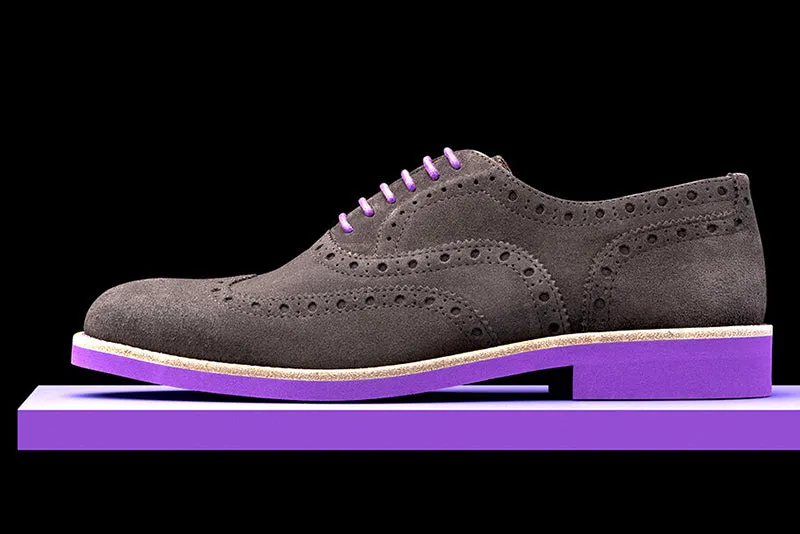 Mens Grey & Purple Suede Wingtip Dress Shoes - Size 12