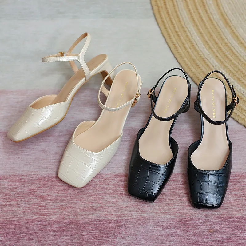 Nude Block Heels Closed Toe Spring Chunky Heels Casual Fashionable Shoes
