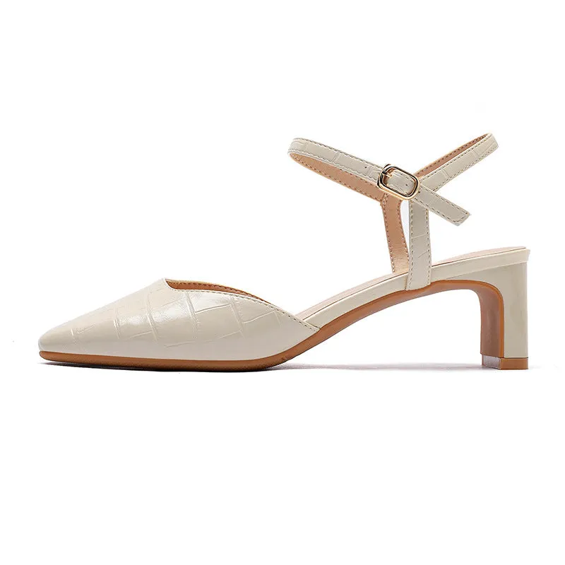 Nude Block Heels Closed Toe Spring Chunky Heels Casual Fashionable Shoes