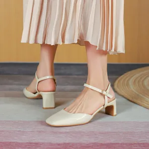 Nude Block Heels Closed Toe Spring Chunky Heels Casual Fashionable Shoes