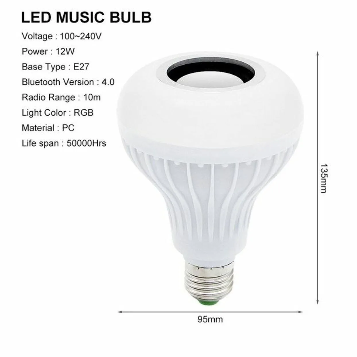 Remote Control 12W LED Wi-Fi Bluetooth Speaker Light Bulb