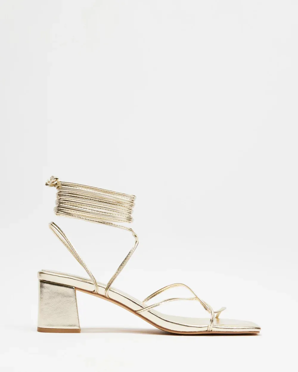 SPURR LACE-UP BLOCK HEEL SANDAL IN GOLD