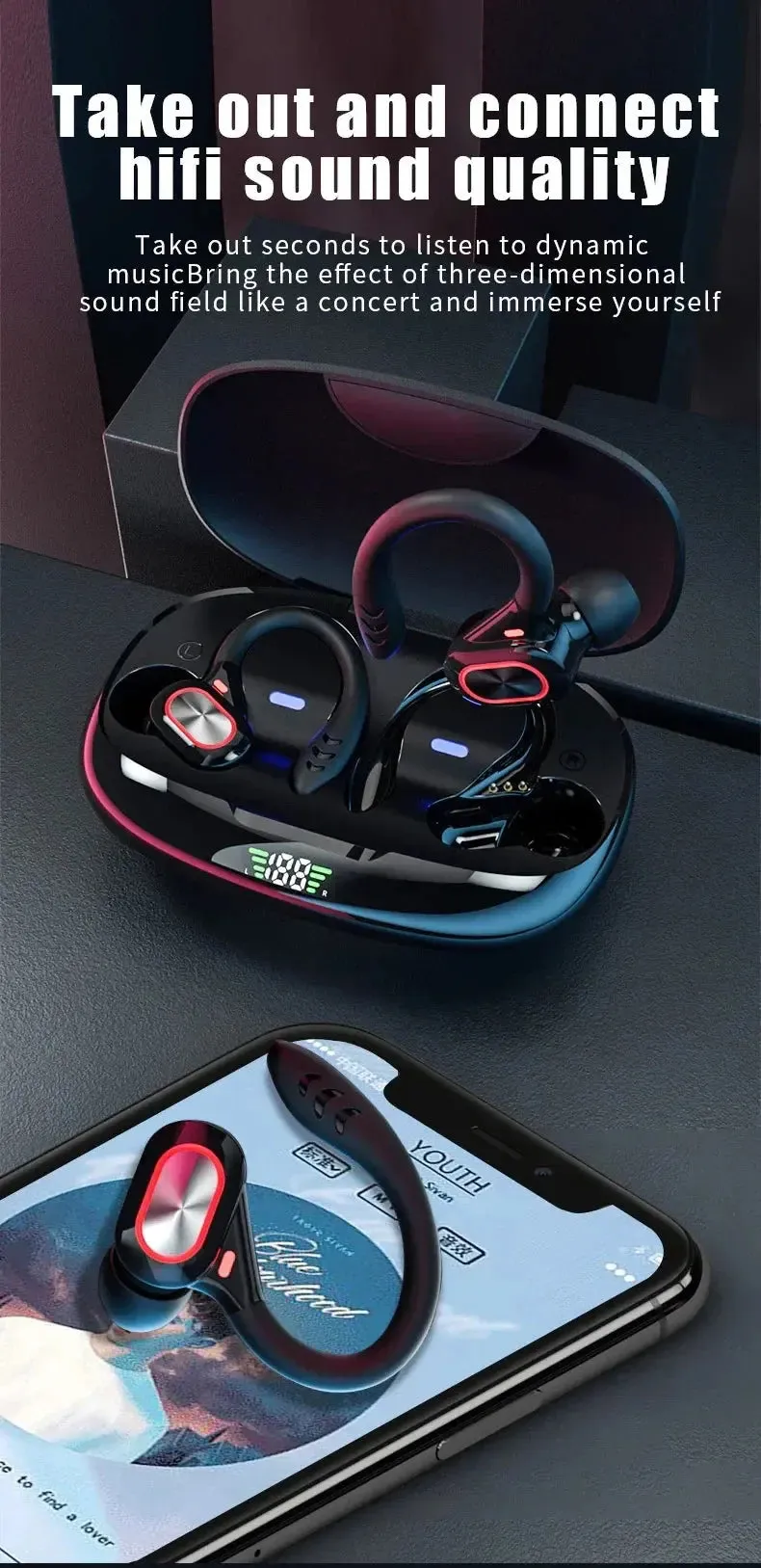 Xiaomi S730 Earphones Wireless Ear Hook Bluetooth Earbuds TWS Hifi Headphones Gaming Touch Control Sport Headset With Microphone